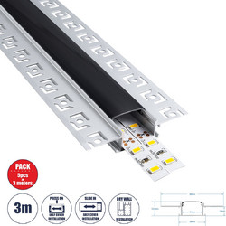 PLASTERBOARD-PROFILE 70820-3M Προφίλ Αλουμινίου - Βάση & Ψύκτρα Ταινίας LED με Μαύρο Φιμέ Κάλυμμα - Χωνευτή Χρήση σε Γυψοσανίδα - Trimless - Πατητό Κάλυμμα - Ασημί - 3 Μέτρα - Πακέτο 5 Τεμαχίων - Μ300