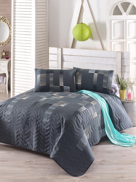 Double Quilted Bedspread Set Trace - Anthracite Anthracite Black White Beige