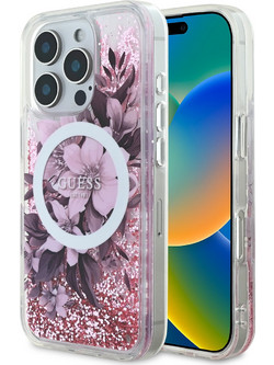 Guess Liquid Glitter Flower Back Cover Pink (iPhone 16 Pro)