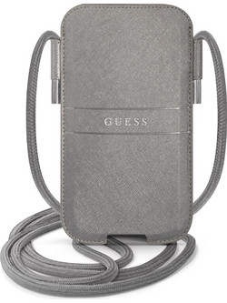 Guess Saffiano Pouch with cord Τσαντάκι κατάλληλο για smartphone Small / Medium 170x95mm με κορδονάκι Grey - GUPHMPSASBGR