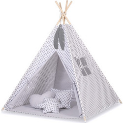 MINI Set: Teepees tent+play mat + decorative feathers - Gray cross pattern