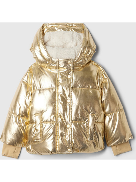 babyGap Cozy Puffer Μπουφάν από Ανακυκλωμένο Nylon Light gold