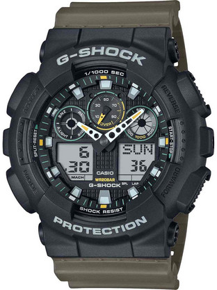 Casio G-Shock Ανδρικό Ρολόι Χρονογράφος με Καφέ Καουτσούκ Λουράκι GA-100TU-1A3ER