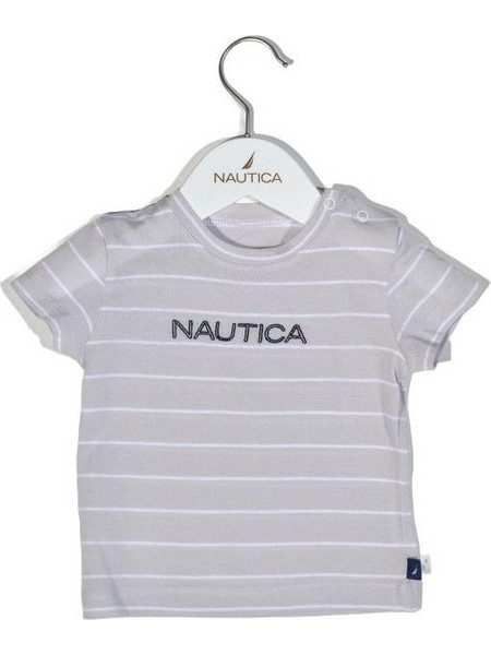 Nautica Des.15 T-Shirt Jersey Organic Γκρι Ριγέ 80Cm 9-12 Μηνών