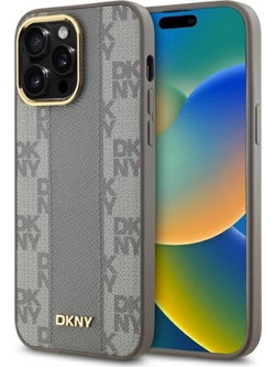 DKNY Leather Checkered Mono Pattern MagSafe iPhone 14 Pro Max Case - Beige