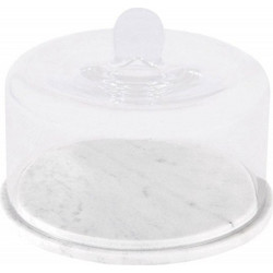 Τυριέρα Με Καπάκι AH-CC24560 Φ24x18cm White-Clear Andrea House Μάρμαρο,Γυαλί