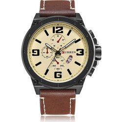 Curren Ανδρικό Ρολόι με Καφέ Δερμάτινο Λουράκι 8230 Beige