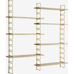 Ραφιέρα μεταλλική με 7 ξύλινα ράφια Madam Stoltz Ant. Brass 123x16x119 cm