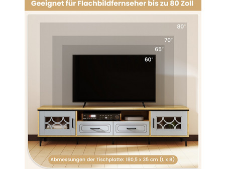Costway Μπλε Μπαμπού Lowboard TV Schrank με 2 Συρτάρια & 2 Πόρτες για Τηλεοράσεις έως 80 ίντσες HV10745DE-OG+