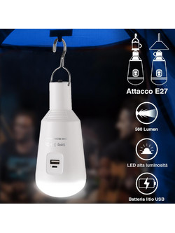 BAKAJI Λάμπα με Μπαταρία USB E27 Φως Led Λάμπα Έκτακτης Ανάγκης Κατασκήνωσης με Powerbank 02833491