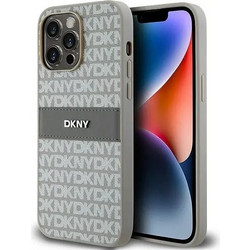DKNY Leather Mono Stripe & Metal Logo case for iPhone 14 Pro - beige - (DK000060-0)