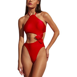 RED DESIREE Κόκκινο ολόσωμο μαγιό με λουλούδι και ανοίγματα ΚΟΚΚΙΝΟ