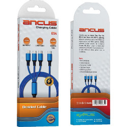 Καλώδιο Φόρτισης Ancus Flow Plus E54 USB-C 3 σε 1 Micro-USB, USB-C, Lightning 3.0A με Braided Καλώδιο Μπλε 1μ