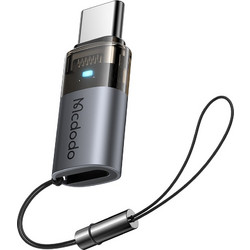 Mcdodo - Otg Adapter (ot-7610) - Lightning To Type-C, Aluminium Alloy, Charging +amp Data Sync, 60w, Blue Light, Lanyard - Black