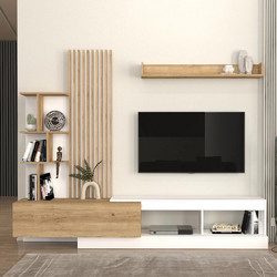Σύνθεση τηλεόρασης Vermont Megapap χρώμα λευκό - sepet oak 240x40x192εκ