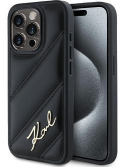 Karl Lagerfeld Quilted Metal Signature Logo Collection Case Θήκη προστασίας από δερματίνη - iPhone 15 Pro Max Μαύρο - KLHCP15X