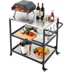 Καρότσι Ψησταριάς Εξωτερικού Χώρου VEVOR, Μέγεθος Επιφάνειας 800 x 610mm από Ανοξείδωτο Ατσάλι, Τραπέζι Ψησίματος Εξωτερικού Χώρου με 4 Ρόδες & Πλευρική Λαβή, Δύο Δικτυωτά Ράφια, Τραπέζια Προετοιμασία