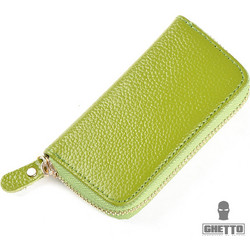 Ghetto Vintage Leather Zipper Key Holder Wallet | Compact Key Organizer with Card Slots Green