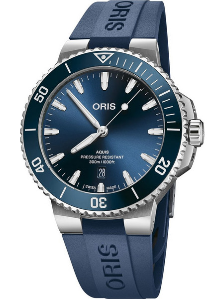 Oris Aquis Date Ανδρικό Ρολόι Αυτόματο με Μπλε Καουτσούκ Λουράκι 0173377894135-0742335FC
