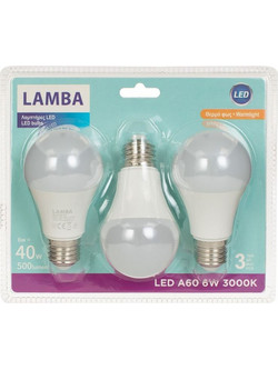 Λαμπτήρες LED E27 6W (A60) 3 τμχ. - Θερμό Φως