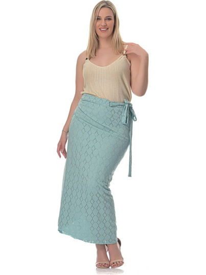 Plus Size Φούστα Maxi Κεντητή - Βεραμάν