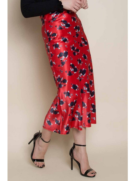 Floral Bias Satin Midi Skirt