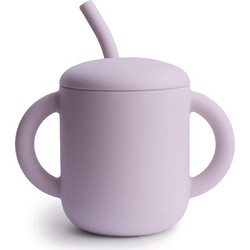 Mushie Εκπαιδευτικό Ποτήρι με Λαβές & Καλαμάκι Soft Lilac 175ml