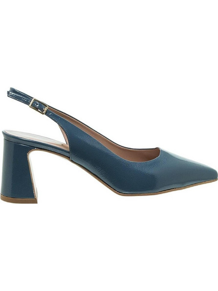 Mourtzi Γόβες Slingback Λουστρίνι με Χοντρό Ψηλό Τακούνι Navy Μπλε 75-716Z02