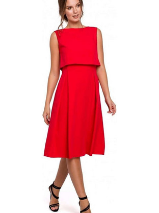 Makover K005 Midi All Day Φόρεμα Αμάνικο 138534 Κόκκινο