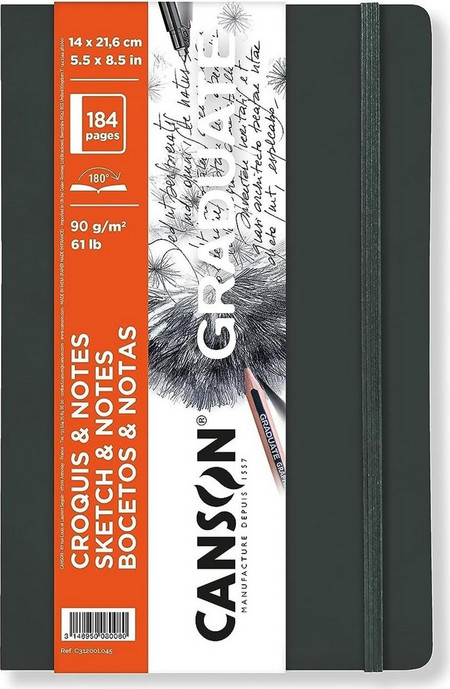 Graduate Canson Sketch Notes Grey Book 90gr 14x21.6cm184 pages