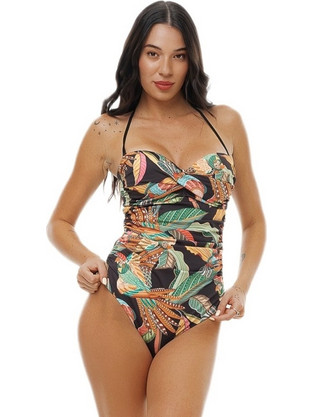 Bluepoint Hot Tropic Ολόσωμο Μαγιό Strapless Μαύρο Πράσινο 26058054D-02