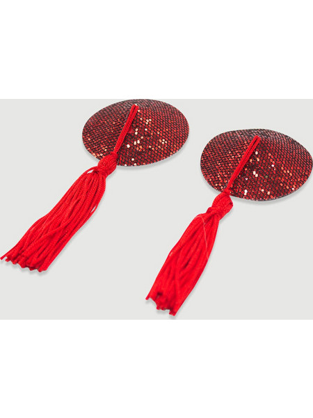 Αυτοκόλλητα Θηλών Με Παγιέτες & Κρόσσια Sequin Nipple Pasties With Tassels - Κόκκινα