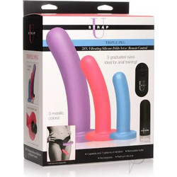 Strap-U Triple Peg 28X Vibrating Silicone Dildo Set w/ Remote