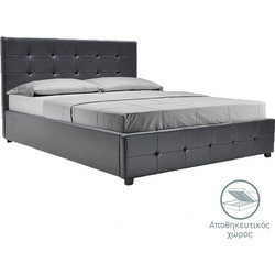 Κρεβάτι Roi pakoworld 160x200 PU μαύρο ματ + αποθηκευτικό χώρο