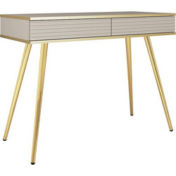 Κονσόλα Oro MDF μπέζ με χρυσά πόδια 102x80x50cm
