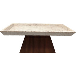 TRAVERTINO ΔΙΣΚΟΣ ΔΙΑΚΟΣΜΗΣΗΣ 31x17x12cm POLYRESIN STONE ΚΑΦΕ ΣΚΟΥΡΟ c504263