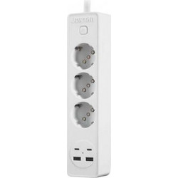 Jortan OG2203 Πολύπριζο 3 Θέσεων με 2 Θύρες USB και 2 Θύρες Type-C με Διακόπτη Προστασίας Υπερφόρτωσης Λευκό