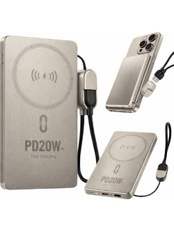 Ασύρματο Power Bank 5000mAh Γρήγορης Φόρτισης 20W με Αλουμινένιο Περίβλημα σε Χρυσό Χρώμα