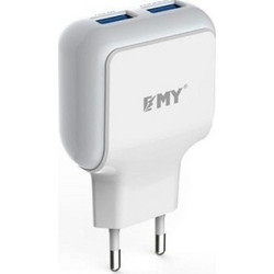 Emy Power Φορτιστής με Καλώδιο Micro USB με 2 Θύρες USB-A White MY-220