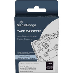 Ετικέτες Γενικής Χρήσης Mediarange (MRBTZ335) - 12mm x 8m - Λευκό σε μαύρο φόντο MRBTZ335