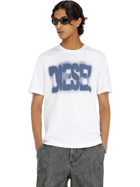 Diesel ανδρικό T-shirt με graphic logo print Regular Fit - W26A251230QIAM Λευκό