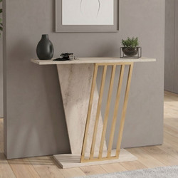 Κονσόλα χρώμα travertine - χρυσό 90x29,6x76,8εκ