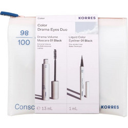 Korres Color Drama Eyes Duo Drama Volume Mascara 01 Black 13ml + Liquid Color Eyeliner 01 Black 1 ml