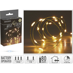 Zaros 80 Χριστουγεννιάτικα Λαμπάκια LED σε Σύρμα Μπαταρίας Χρυσό Θερμά Λευκά 4m MC80G