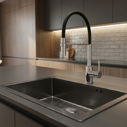 Sanitec Vision Nano Black 5050B Επικαθήμενος Νεροχύτης Inox Σατινέ 50x50cm