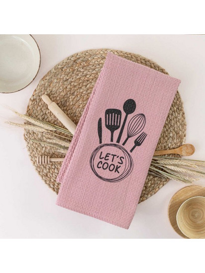 Ποτηρόπανα Κουζίνας Waffle Let's Cook Ροζέ 50x70 Borea - Borea