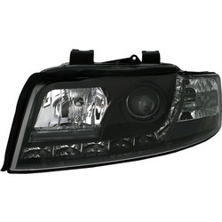 Φανάρια εμπρός Audi A4 (2001-2004) led - μαύρο , με λάμπες (Η1) - σετ 2τμχ