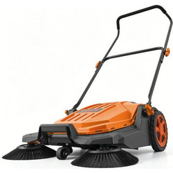 VEVOR Walk-Behind Hand Push Floor Sweeper, Manual Floor Sweeper Non-Electric with 650mm Sweeping Width, 18.9L Waste Container & Adjustable Folding Handle for Yards Walkways Patios Garages - Orange