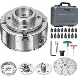 VEVOR 4 Inch Wood Lathe Chuck, 4-Jaw, Self-Centering Wood Turning Chuck Set with 1" x 8TPI Thread & Adapter, 5 PCS Jaws Round/Flat/Step/Pin, Carry Case, Nickel-Plated Finish, for Woodworking Lathe