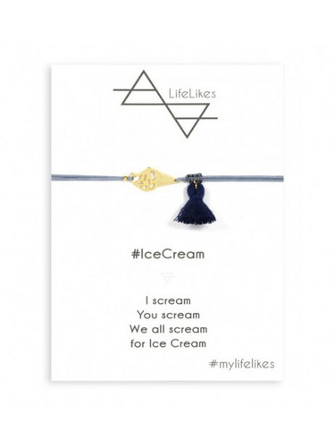 Βραχιόλι Ice Cream Blue με Γκρί κορδόνι και διακοσμητικό μέταλλο σε Χρυσό Χρώμα